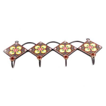 Brown And Yellow Ceramic Floral Tiles Hooks Online